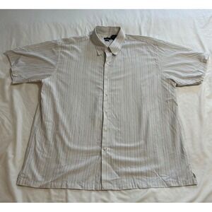 Van Heusen Studio Mens XL Short Sleeve Button Down Shirt White Striped Modal